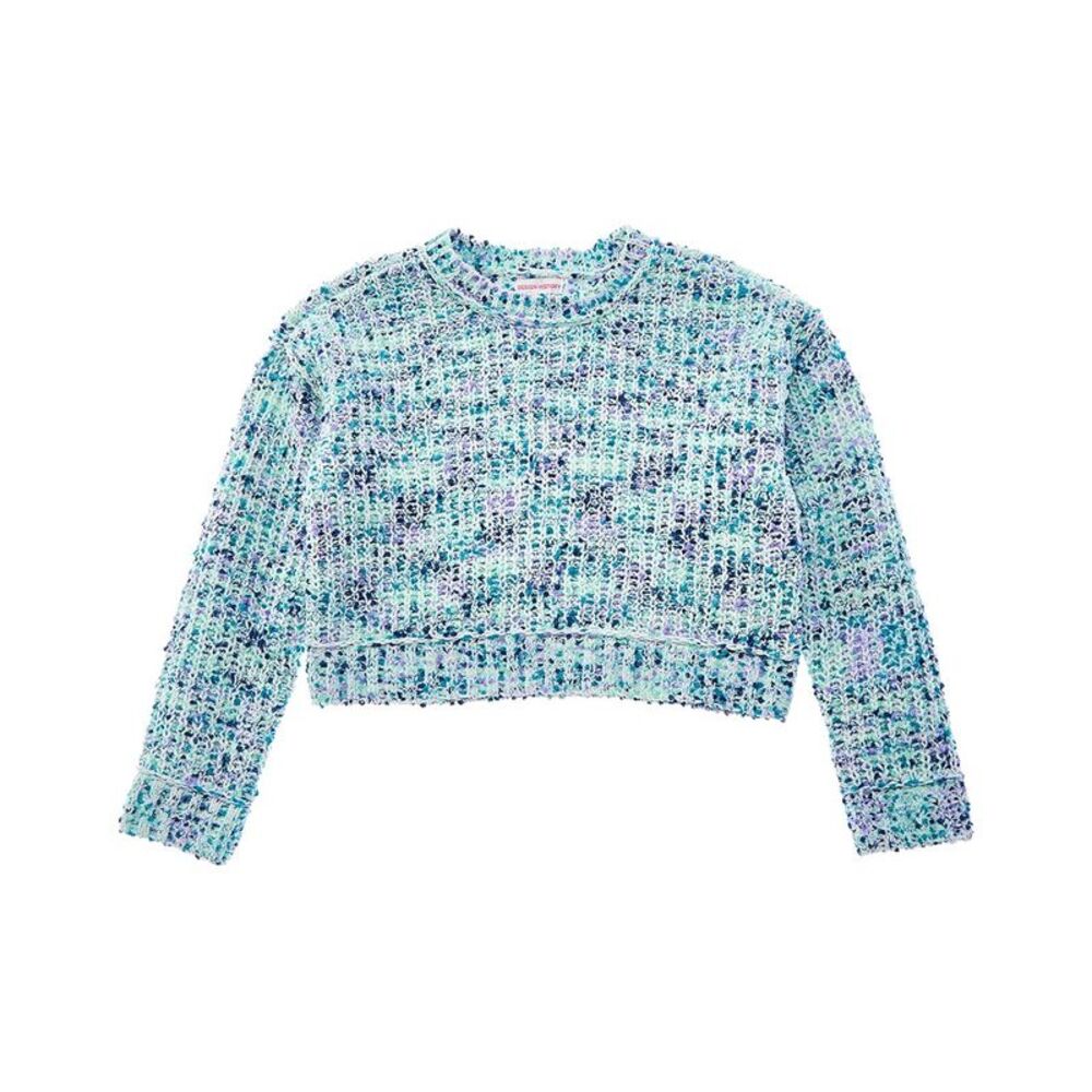 Design History Girls Multicolor Aqua Knit Cropped Sweater